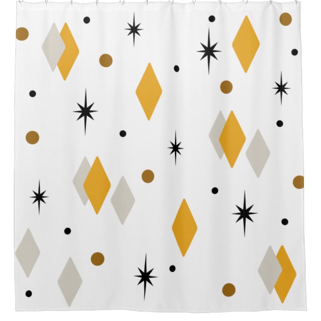 Space Age Diamonds Orange White Shower Curtain (Front)