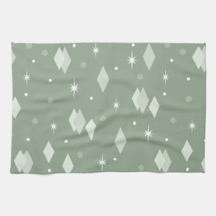 Space Age Diamonds Sage Green Kitchen Towel