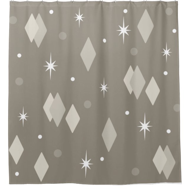 Space Age Diamonds Taupe Brown Gray Shower Curtain (Front)