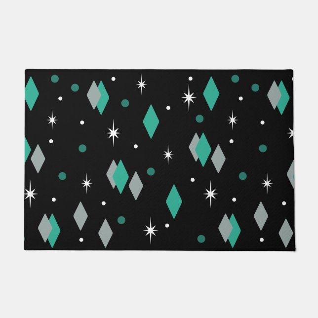 Space Age Diamonds Turquoise Black Doormat (Front)