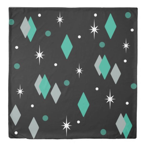 Space Age Diamonds Turquoise Black Duvet Cover