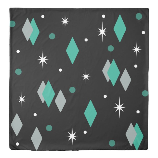 Space Age Diamonds Turquoise Black Duvet Cover (Front)