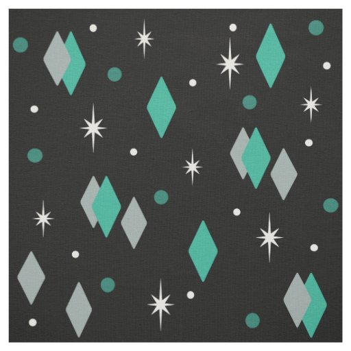 Space Age Diamonds Turquoise Black Fabric