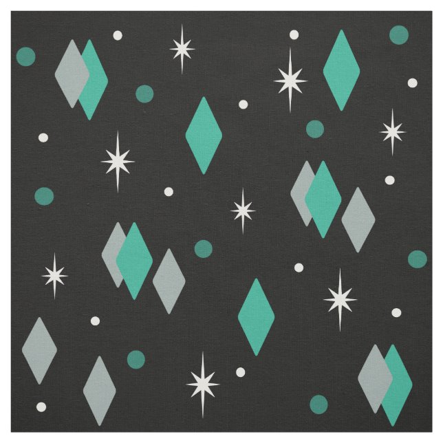 Space Age Diamonds Turquoise Black Fabric (Swatch)