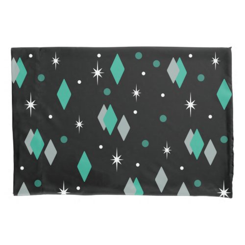 Space Age Diamonds Turquoise Black Pillow Case