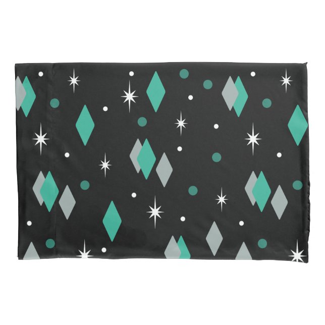 Space Age Diamonds Turquoise Black Pillow Case (Front)