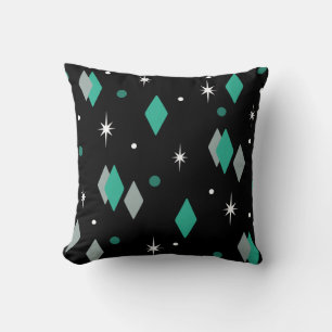Space Age Diamonds Turquoise Black Throw Pillow