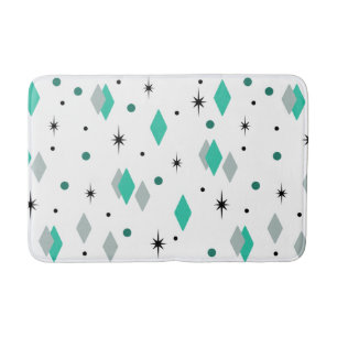 Space Age Diamonds Turquoise White Bath Mat