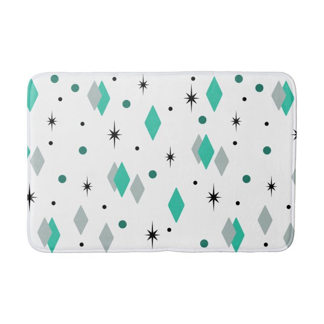 Space Age Diamonds Turquoise White Bath Mat (Front)