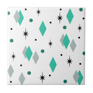 Space Age Diamonds Turquoise White Ceramic Tile