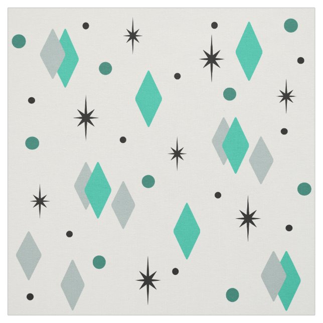 Space Age Diamonds Turquoise White Fabric (Swatch)