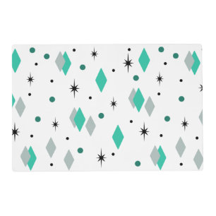 Space Age Diamonds Turquoise White Placemat
