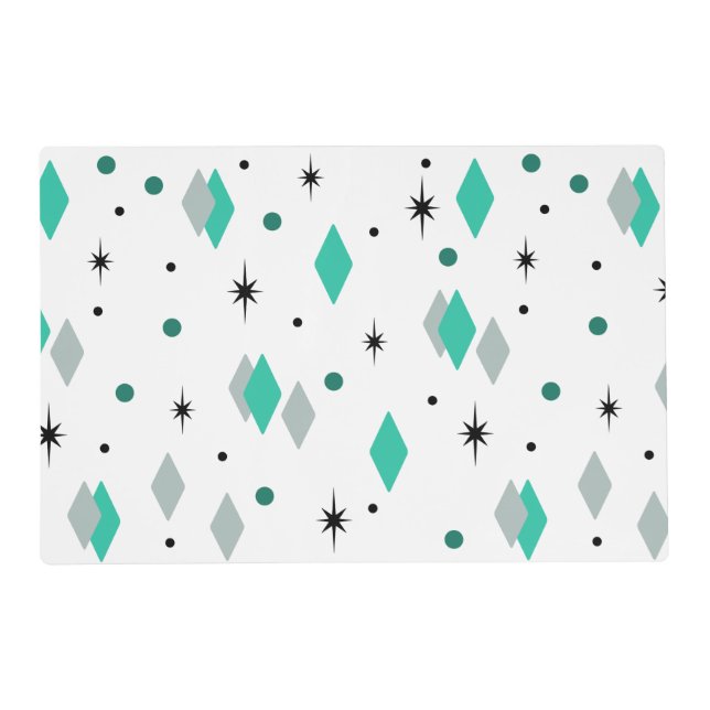 Space Age Diamonds Turquoise White Placemat (Front)