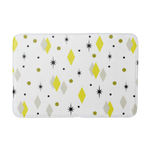 Space Age Diamonds Yellow Gray White Bath Mat