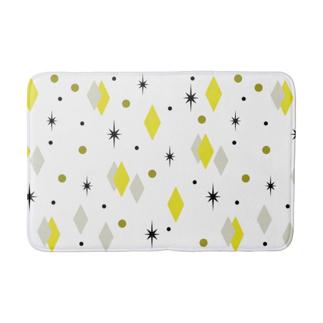 Space Age Diamonds Yellow Gray White Bath Mat (Front)