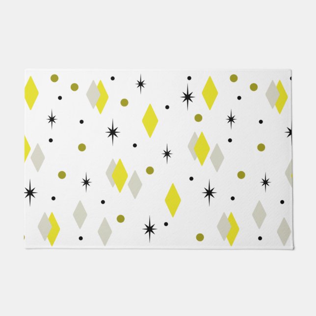 Space Age Diamonds Yellow Gray White Doormat (Front)