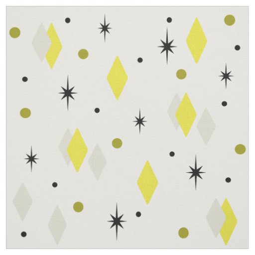 Space Age Diamonds Yellow Gray White Fabric