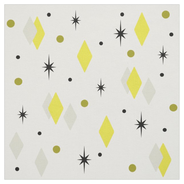 Space Age Diamonds Yellow Gray White Fabric (Swatch)