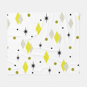 Space Age Diamonds Yellow Gray White Fleece Blanket