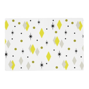 Space Age Diamonds Yellow Gray White Placemat