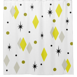 Space Age Diamonds Yellow Gray White Shower Curtain