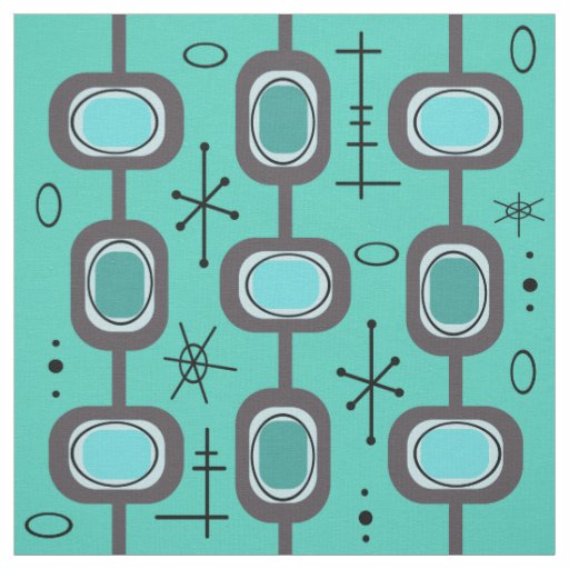 Space Age Geometric Art Aquamarine Fabric