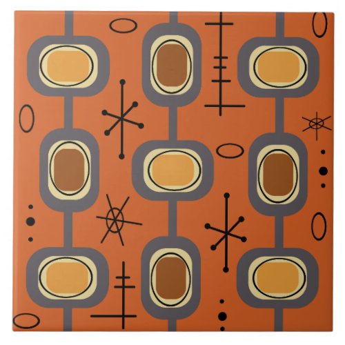 Space Age Geometric Art Burnt Orange Ceramic Tile