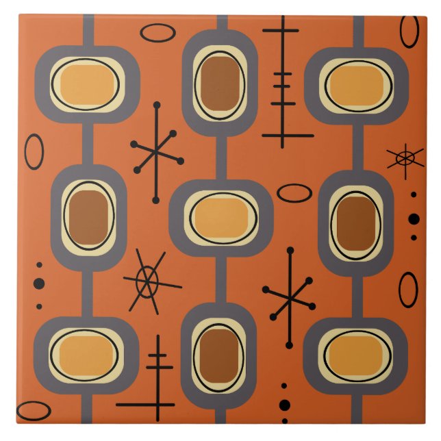 Space Age Geometric Art Burnt Orange Ceramic Tile (Front)