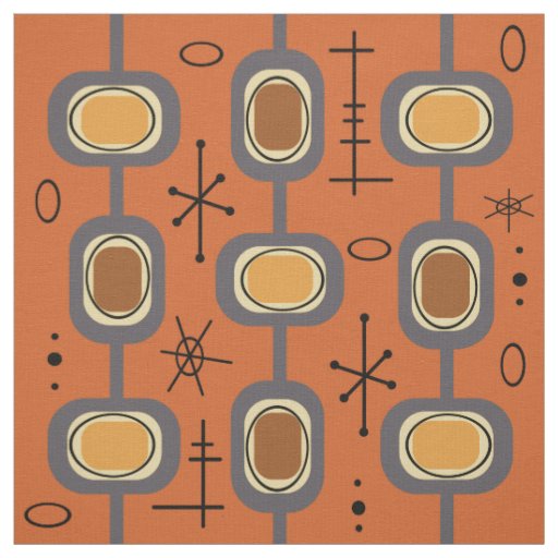 Space Age Geometric Art Burnt Orange Fabric