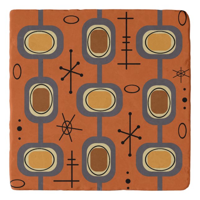 Space Age Geometric Art Burnt Orange Trivet (Front)