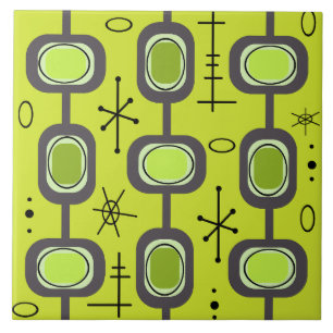 Space Age Geometric Art Chartreuse Green Ceramic Tile