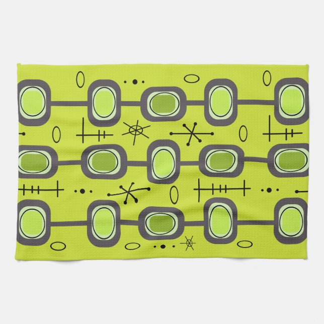 Space Age Geometric Art Chartreuse Green Kitchen Towel (Horizontal)