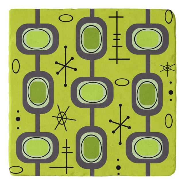 Space Age Geometric Art Chartreuse Green Trivet (Front)