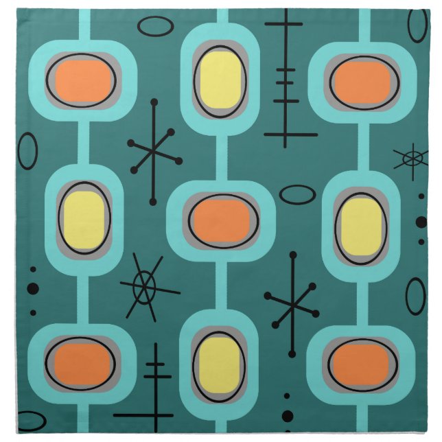 Space Age Geometric Art Teal Cloth Napkin (Front)