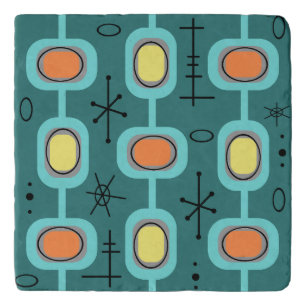 Space Age Geometric Art Teal Trivet