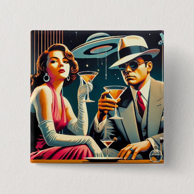 Space Age Las Vegas Gangster Martini Party Button (Front)