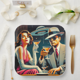 Space Age Las Vegas Gangster Martini Party Paper Plates