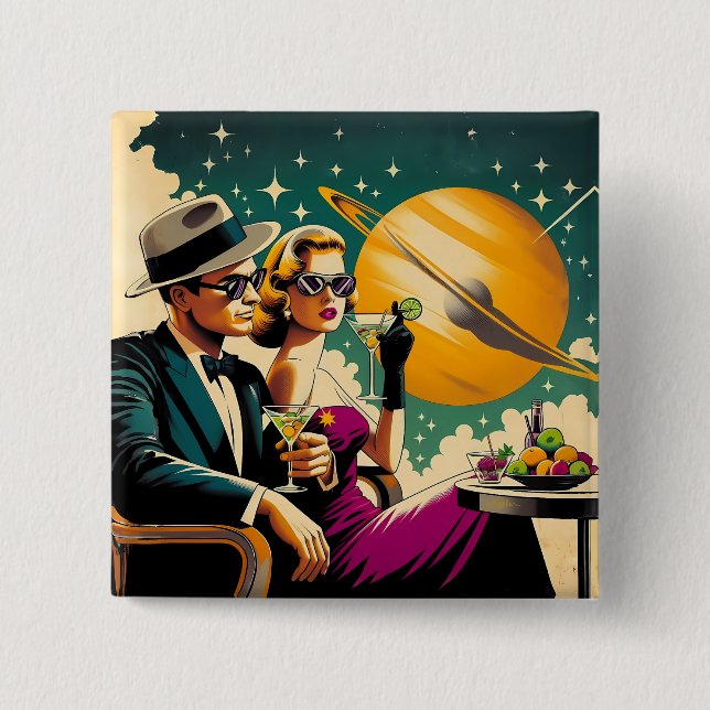 Space Age Las Vegas Martini Gangster Party Button (Front)