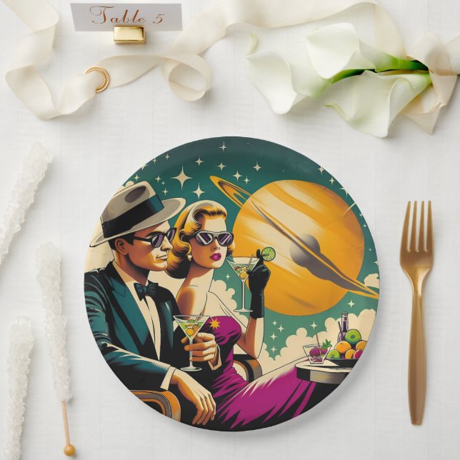 Space Age Las Vegas Martini Gangster Party Paper Plates (Wedding)