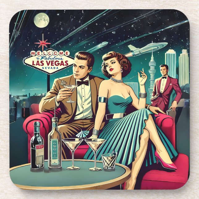 Space Age Las Vegas Martini Party Beverage Coaster (Front)