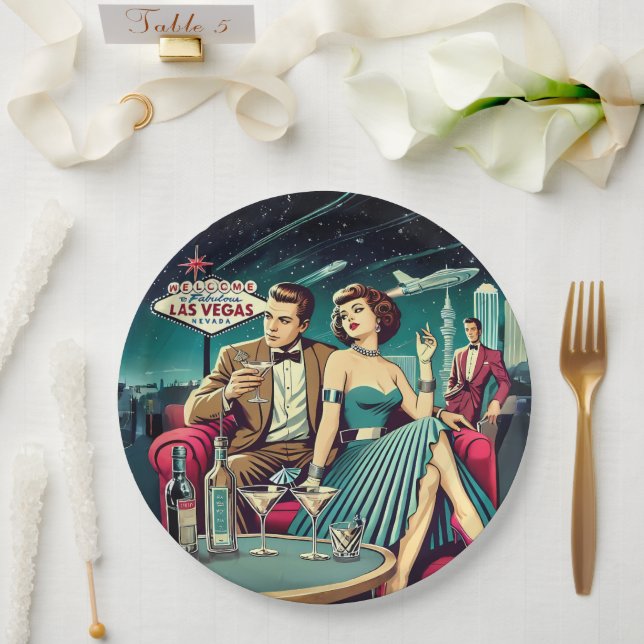 Space Age Las Vegas Martini Party Paper Plates (Wedding)