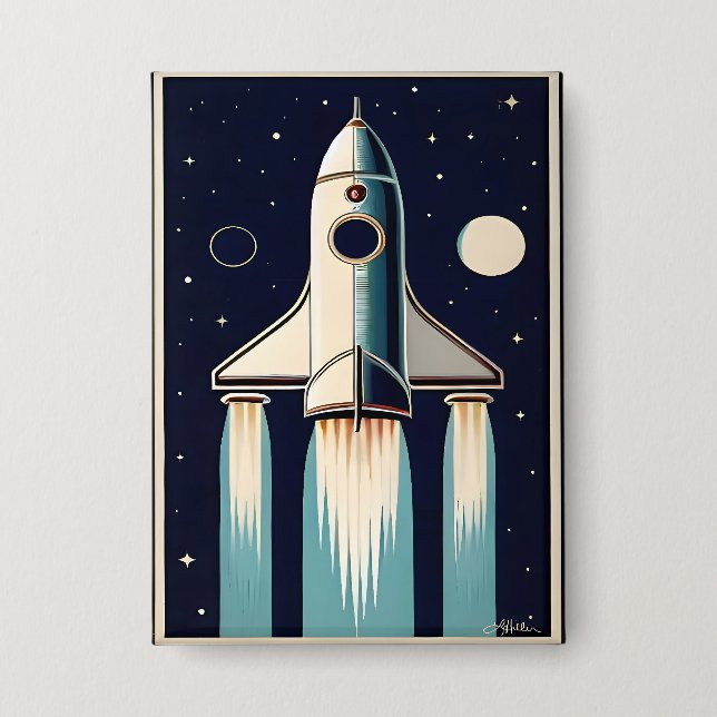 Space Age Retro 50s Rocket Ship Button (Front)