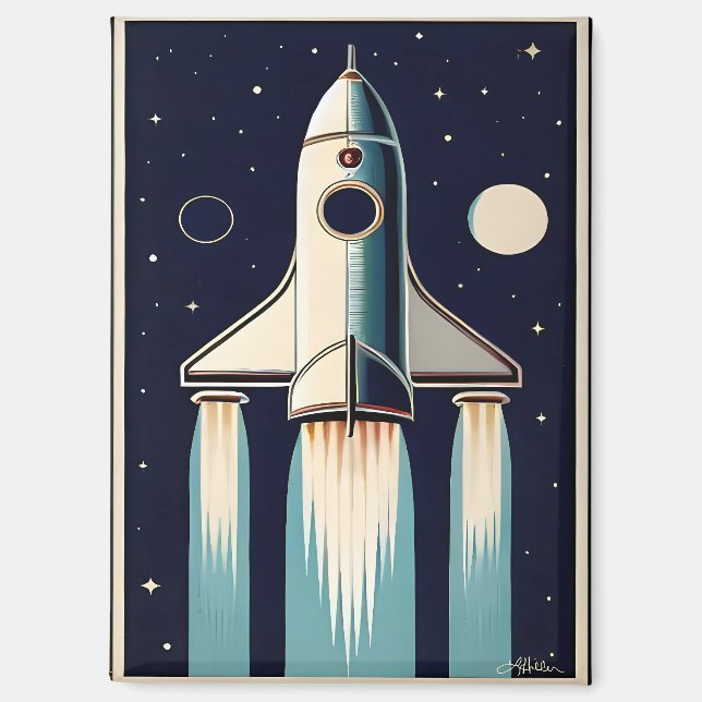 Space Age Retro 50s Rocket Ship Magnet (Front)