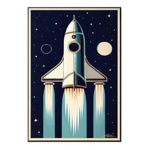 Space Age Retro 50s Rocket Ship Photo Print