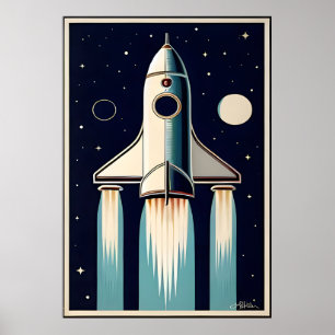 Space Age Retro 50s Rocket Ship Poster