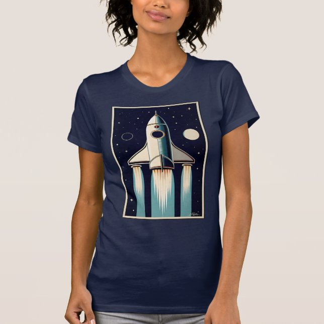 Space Age Retro 50s Rocket Ship T-Shirt (Front)