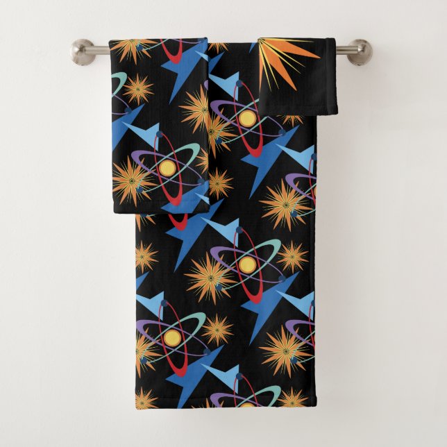 Space Age Retro Multicolored Pattern Bath Towel Set (Insitu)