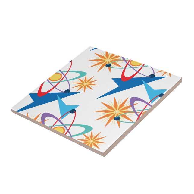 Space Age Retro Multicolored Pattern Ceramic Tile (Side)