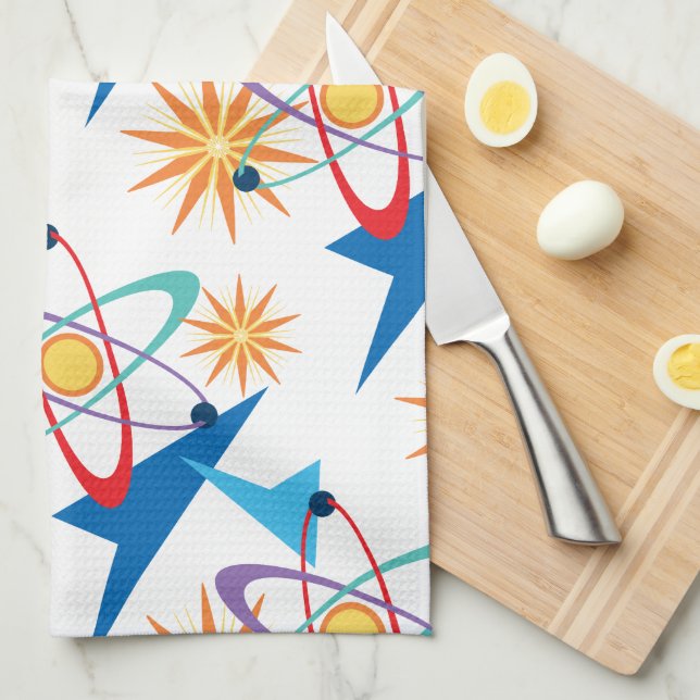 Space Age Retro Multicolored Pattern Kitchen Towel (Quarter Fold)