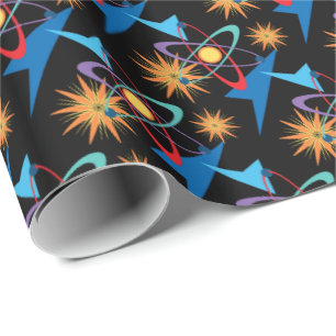 Space Age Retro Multicolored Pattern Wrapping Paper